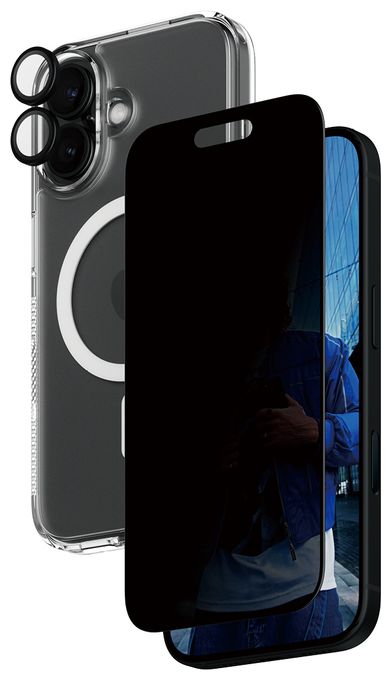 Klare Bildschirmschutzfolie Thermoplastische Polyurethane (TPU), Gehärtetes Glas, Polyethylenterephthalat, Silikon für  Apple Apple - iPhone 16 Kratzresistent, Schockresistent 3-in-1 Privacy Schutz Set 