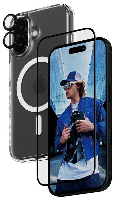 Klare Bildschirmschutzfolie Thermoplastische Polyurethane (TPU), Gehärtetes Glas, Polyethylenterephthalat, Silikon für  Apple Apple - iPhone 16 Kratzresistent, Schockresistent 3-in-1 Schutz Set 