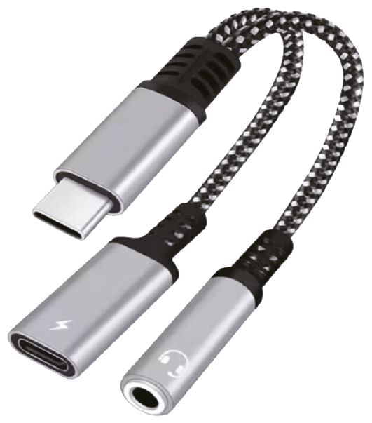 Stecker USB C auf USB C/3.5mm Buchse  20894 (Schwarz, Grau) 