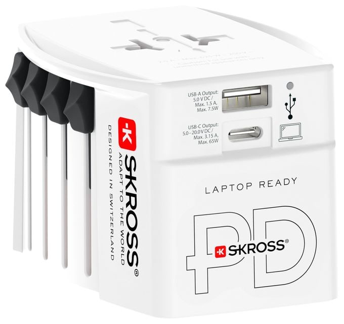 World Travel Adapter MUV USB AC65PD White 