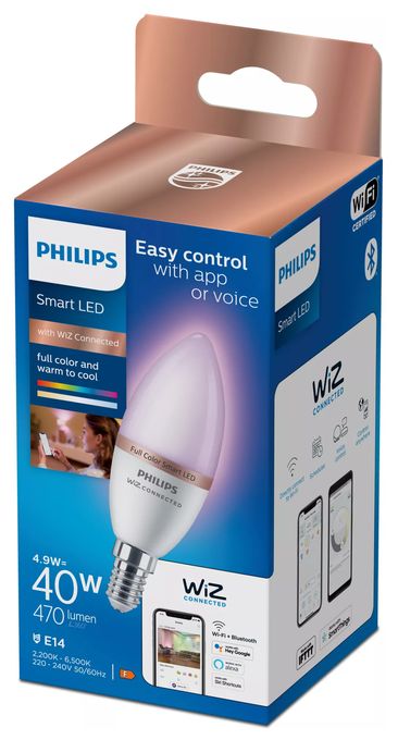 Smarte LED-RGB-Lampe C37, E14-Sockel, 470 lm 