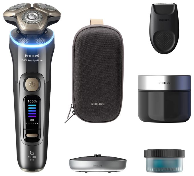 Nass&Trocken Rasierer Lithium-Ion (Li-Ion) 60 min i9000 Prestige Ultra XP9402/31 Elektrischer Nass- & Trockenrasierer mit SkinIQ Pro 