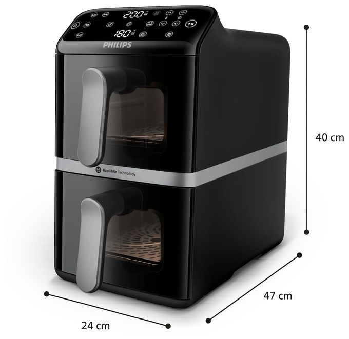 Doppel Heißluftfritteuse 10 l 2750 W  Series 4000 NA461/00 (Schwarz, Silber) 