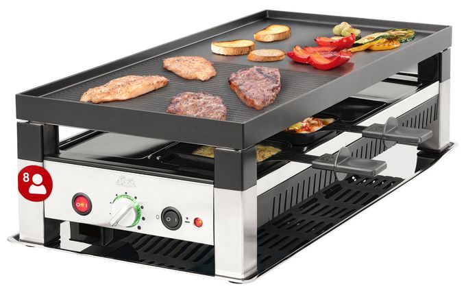 2 Zone(n) 1400 W mit 280 x 570 mm Fläche  791  Raclette Tischgrill 4-in-1 (Schwarz) 