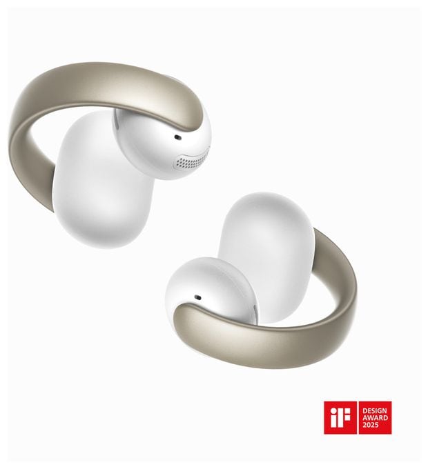 Ohraufliegender Bluetooth Kopfhörer Kabellos TWS 8 h Laufzeit  Aeroclip (Champagner, Weiß) 