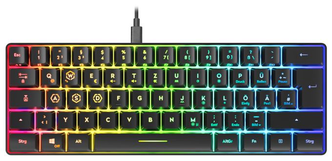 RGB-LED Gaming Tastatur RF kabellos + USB  SL-670014 (Schwarz) 