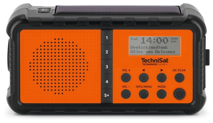 DAB+, FM Radio Tragbar Wasserfest IPX4  TechniRadio Solar 2 (Schwarz, Orange) 
