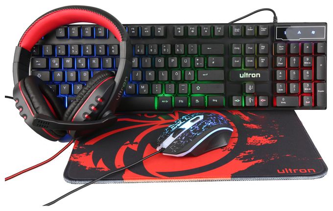 LED Gaming Tastatur  Hawk Gaming Set 4in1 (Schwarz, Rot, Weiß) 