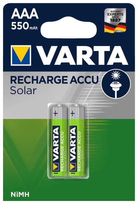 Recharge Akku Solar AAA Akku-Batterien 550 mAh 1,2 V 2 Stück 
