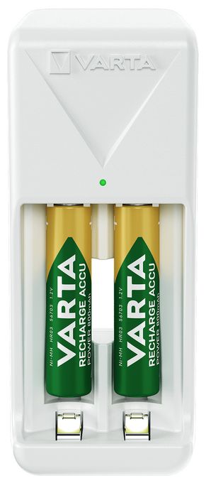 Akku Ladegerät, inkl. 2X AA 2100mAh, Batterieladegerät für wiederaufladbare Batterien, lädt 2 AA/AAA gleichzeitig, Mini Charger, weiß 