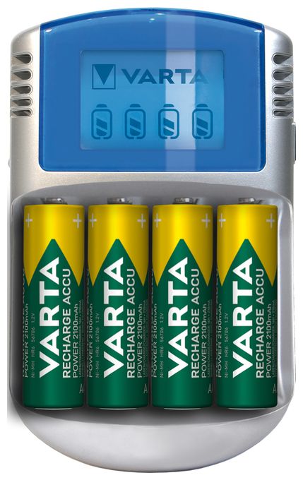 Akku Ladegerät, inkl. 4X AA 2600mAh, Batterieladegerät für wiederaufladbare AA/AAA, LCD Charger, mit USB Kabel & 12V Adapter 