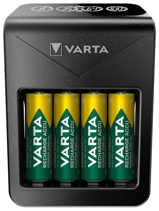 Akku Ladegerät, inkl. 4X AA 2100mAh, Batterieladegerät für wiederaufladbare AA/AAA/9V und USB Geräte, LCD Plug Charger+, Einzelschachtladung 