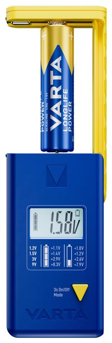 Batterietester LCD Digital für Batterien, Akkus und Knopfzellen, Testgerät für alle wichtigen Batteriegrößen (AA, AAA, C, D, 9V) inkl. 2x V13GA (LR44) 