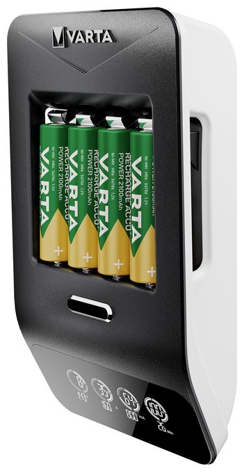 LCD Ultra Fast Charger+ AA & AAA (NiMH Akkus inkl. 4x AA 2100 mAh Akkus & AC sdapter & 12 V Adapter), schwarz 