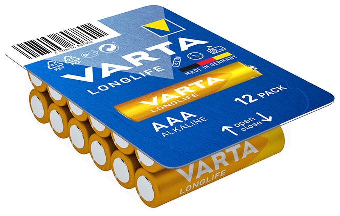 AAA Alkali 1,5 V 12 Stück  Longlife Batterie (Blau/Gelb) 