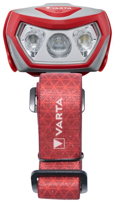 Stirnlampe LED inkl. 3x AAA Batterien Kopflampe, Outdoor Sports H20 Pro, drei Leuchtmodi, spritzwassergeschützt, Dimmfunktion, mit schwenkbarem Kopf, rot 