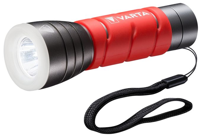 Taschenlampe LED inkl. 3x AAA Batterien, Outdoor Sports F10 Leuchte, Lampe mit zwei Leuchtmodi, Taschenleuchte mit gummiertem Griff, sehr robust, rot 