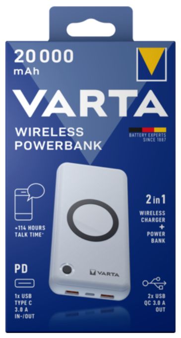 20000 mAh Powerbank USB Typ-C Kabelloses Laden  Wireless (Weiß) 