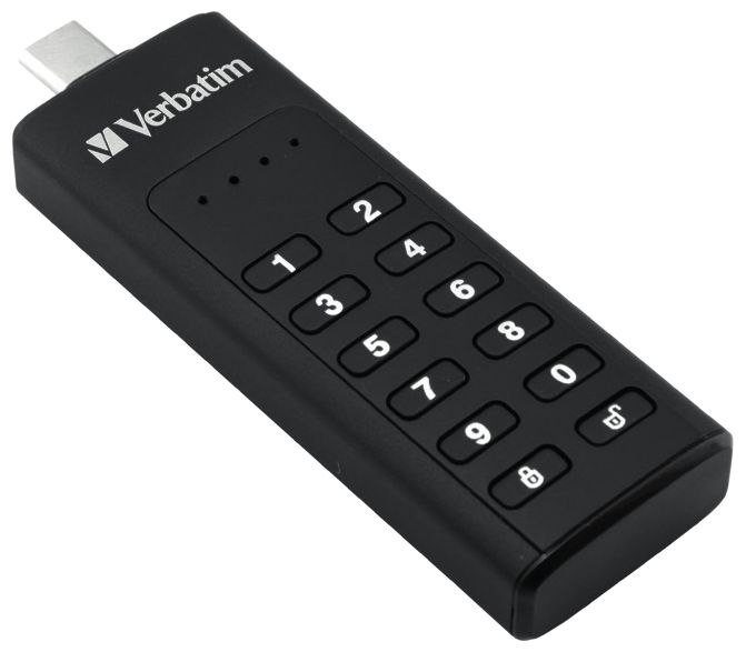 Keypad Secure - USB-3.0-Stick 64 GB - Datenspeicher mit Passwortschutz, inkl. USB-A zu USB-A-Verlängerungskabel - Schwarz 
