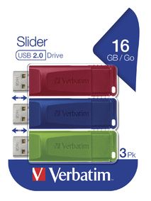 Slider - USB-Stick - 3x16 GB, Blau, Rot, Grün 