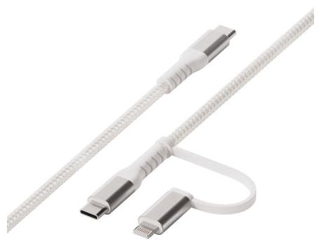 Stecker Rundkabel USB C auf USB C/Lightning bis 100 W 1,2 m  64216 (Weiß) 