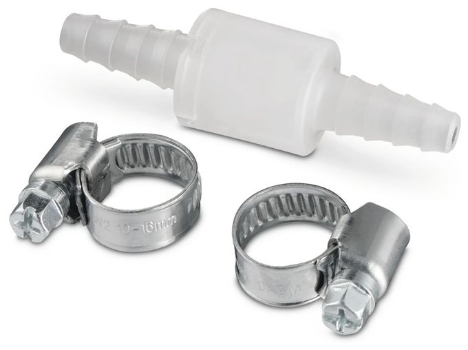 220733 Rückschlagventil mit 2 Schlauchschellen (für Ablaufschläuche bis 10 mm Durchmesser) 