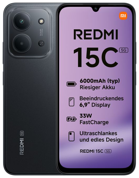 128 GB 5G Smartphone 17,5 cm (6.9 Zoll) 2,4 GHz 50 MP Dual Kamera WiFi 5 (Midnight Black) Redmi 15C 