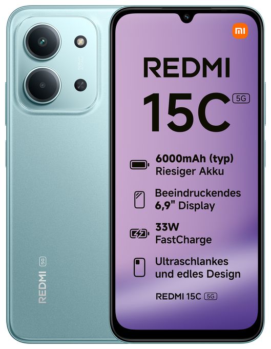 128 GB 5G Smartphone 17,5 cm (6.9 Zoll) 2,4 GHz 50 MP Dual Kamera WiFi 5 (Mint Green) Redmi 15C 