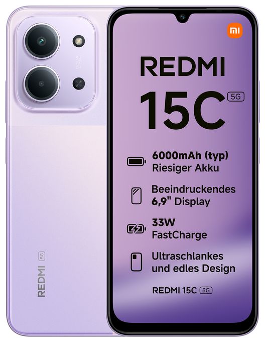 128 GB 5G Smartphone 17,5 cm (6.9 Zoll) 2,4 GHz 50 MP Dual Kamera WiFi 5  Redmi 15C (Violett) 