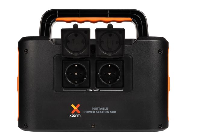 XP500 Portable Power Station 500, AC-Ausgang, USB-C, USB, Quick Charge 3.0, Ausgang für Autoladegerät, DC-Ausgänge, div. Kabel, Schwarz/Orange 