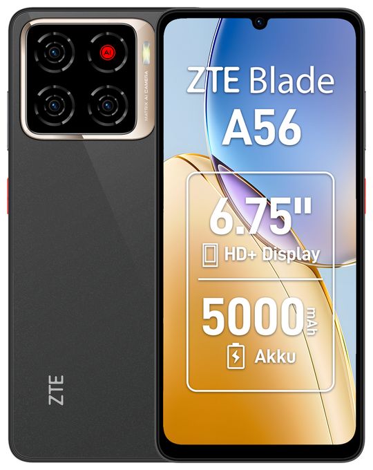 64 GB 4G Smartphone 17,1 cm (6.75 Zoll) 1,6 GHz Android 13 MP Dreifach Kamera Dual Sim WiFi 4 (Celestial Black) Blade A56 
