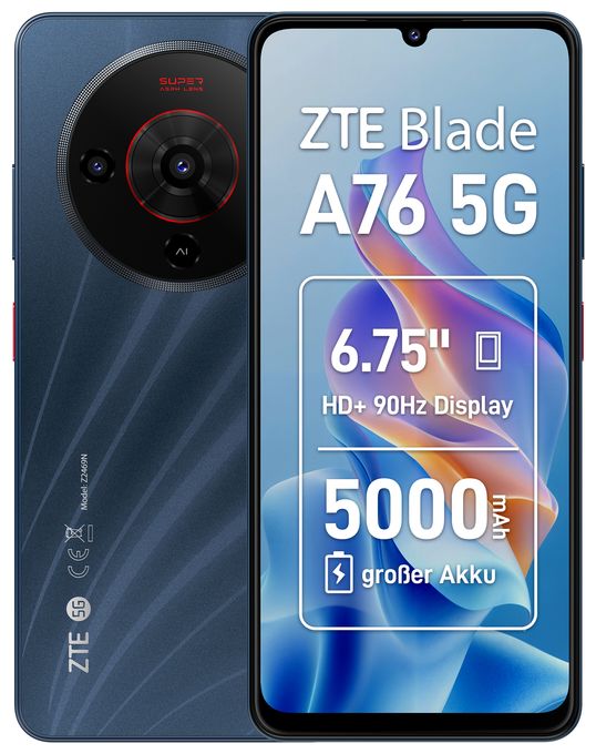 128 GB 5G Smartphone 17,1 cm (6.75 Zoll) Android 50 MP Einzelne Kamera Kamera Dual Sim WiFi 5 (Stardust Black) Blade A76 