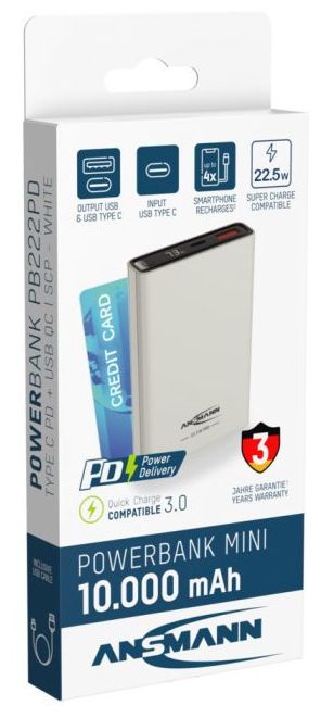 10000 mAh Powerbank USB Typ-C  1700-0156 (Weiß) 