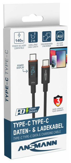 0,48 Gbit/s Stecker Rundkabel USB C auf USB C bis 140 W 2 m  1700-0171 (Anthrazit) 