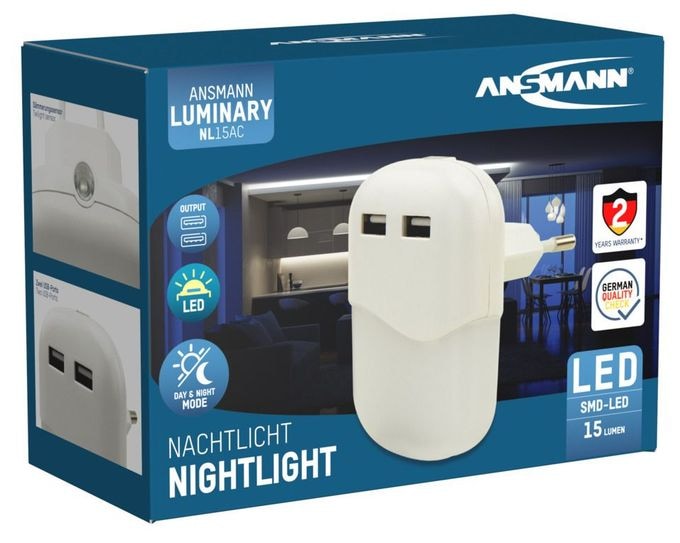 LED Warmweiß (3000K) Warmweiß AC, USB NL15AC + 2USB Sensor Nachtlicht 