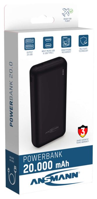 20000 mAh Powerbank Micro-USB + USB Type-C  PB212 (Schwarz) 