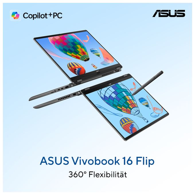 WUXGA Notebook 40,6 cm (16 Zoll) 1920 x 1200 Pixel 512 GB SSD Windows 11 Home Intel Core Ultra 7 max. 4,8 GHz  Vivobook Flip TP3607SA-SI716W Copilot+ PC (Grau) 