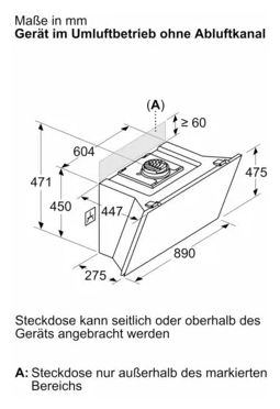 Umluft Dunstabzugshaube/Esse Wand 90 cm (Schwarz) Serie 8 DWK91LT60 