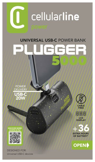 5000 mAh Powerbank USB Typ-C  Plugger (Schwarz) 