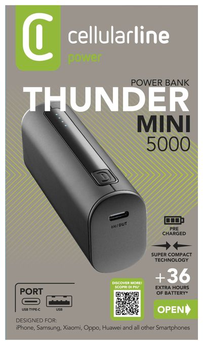 5000 mAh Powerbank USB Typ-C  Thunder (Schwarz) 