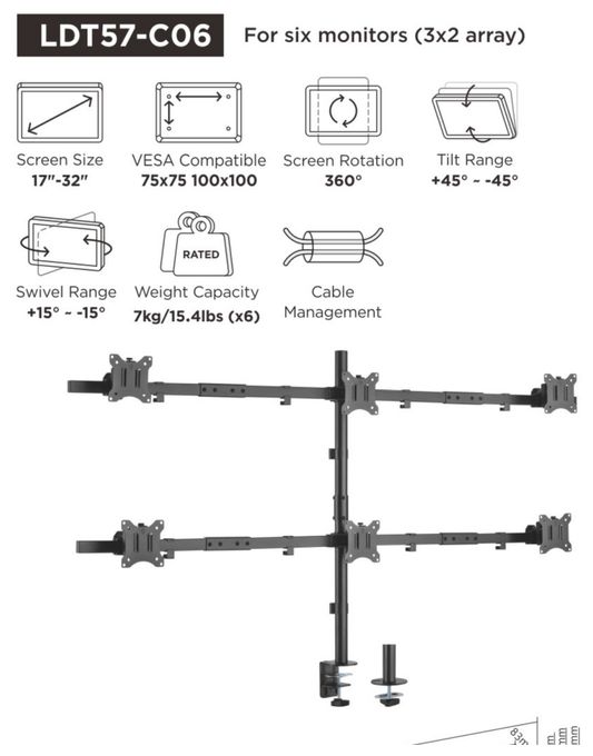 17"-32" Schwenkbare 6-Monitor-Schreibtischhalterung 