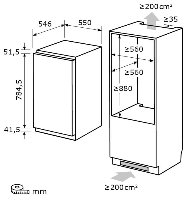104 l 88 cm Einbaukühlschrank EEK: E 144 kWh Jahr EKS131-4-FE-090E 
