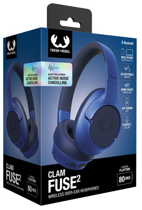 Bluetooth Kopfhörer kabellos 50 h Laufzeit  Clam Fuse 2 (Blau) 
