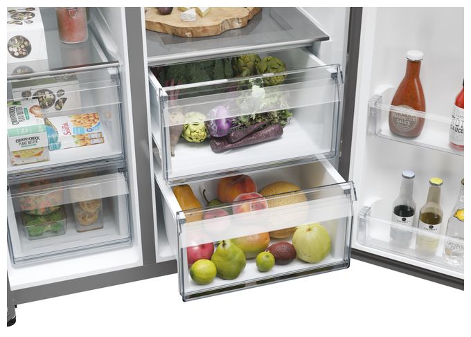 Side-by-Side Kühl-/ Gefrierkombination 391 l / 220 l 143 kWh NoFrost 1775 mm x 726 mm  HSW79F18ANMM (Platin, Edelstahl) 