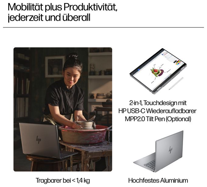 2K Ultra HD Notebook 35,6 cm (14 Zoll) 1920 x 1200 Pixel 512 GB SSD Windows 11 Home AMD Ryzen 5 max. 4,9 GHz  Envy 14-fa0657ng (Silber) 