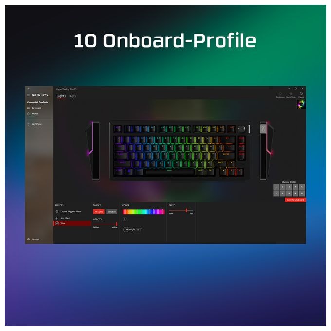 RGB-LED Gaming Tastatur USB  HyperX Alloy Rise 75 Gaming (Schwarz) 