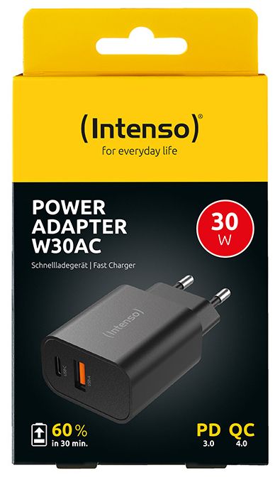 Power Adapter W30AC, 30W, USB-A und USB-C Anschluss, schwarz 