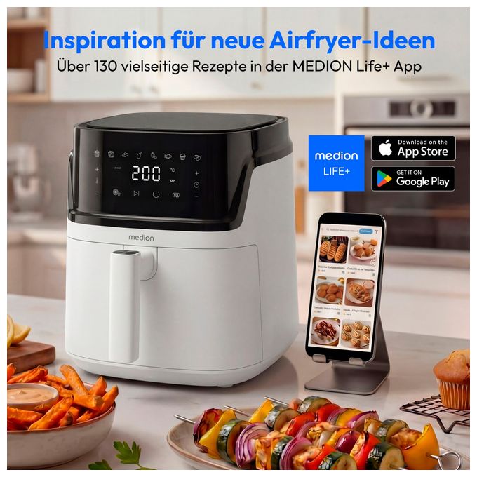 Heißluftfritteuse 7,2 l 1650 W  Life P15 XL (Weiß, Schwarz) 