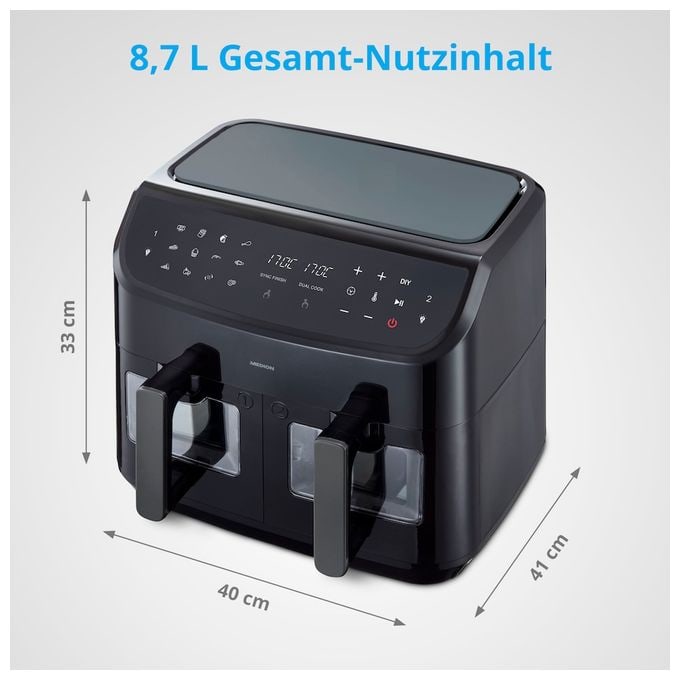 Doppel Heißluftfritteuse 8,7 l 2600 W  Life P20 XXL MD11760 (Schwarz) 