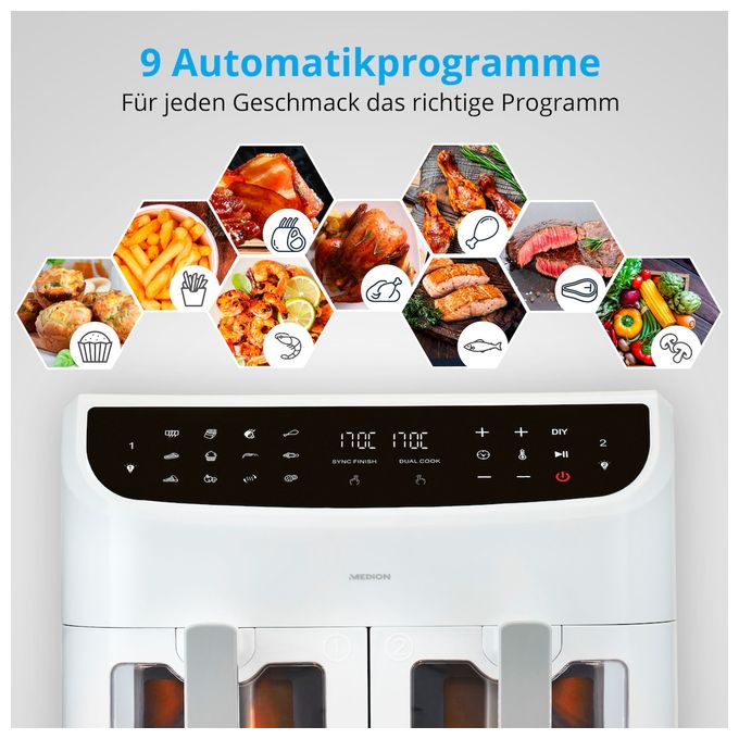 Doppel Heißluftfritteuse 8,7 l 2600 W  Life P20 XXL MD11760 (Weiß) 